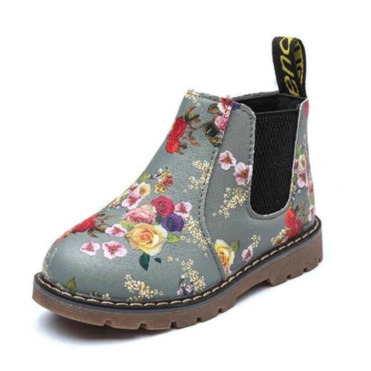 Children Ankle Boots Floral Flower Print Martin Boots, Shoe size:25