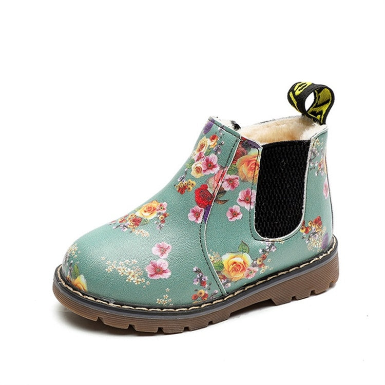 Children Ankle Boots Floral Flower Print Martin Boots, Shoe size:26