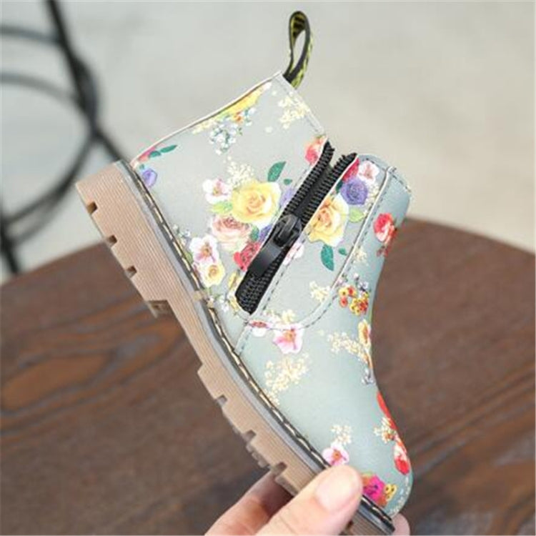 Children Ankle Boots Floral Flower Print Martin Boots, Shoe size:27