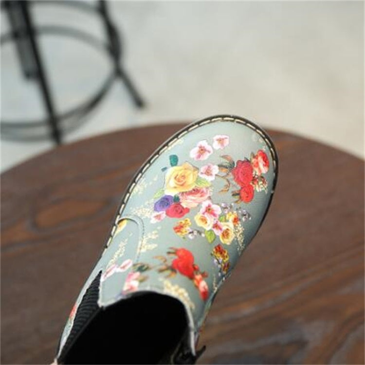 Children Ankle Boots Floral Flower Print Martin Boots, Shoe size:32