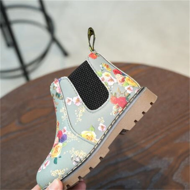 Children Ankle Boots Floral Flower Print Martin Boots, Shoe size:33