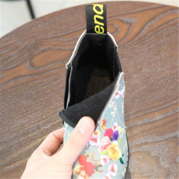 Children Ankle Boots Floral Flower Print Martin Boots, Shoe size:34