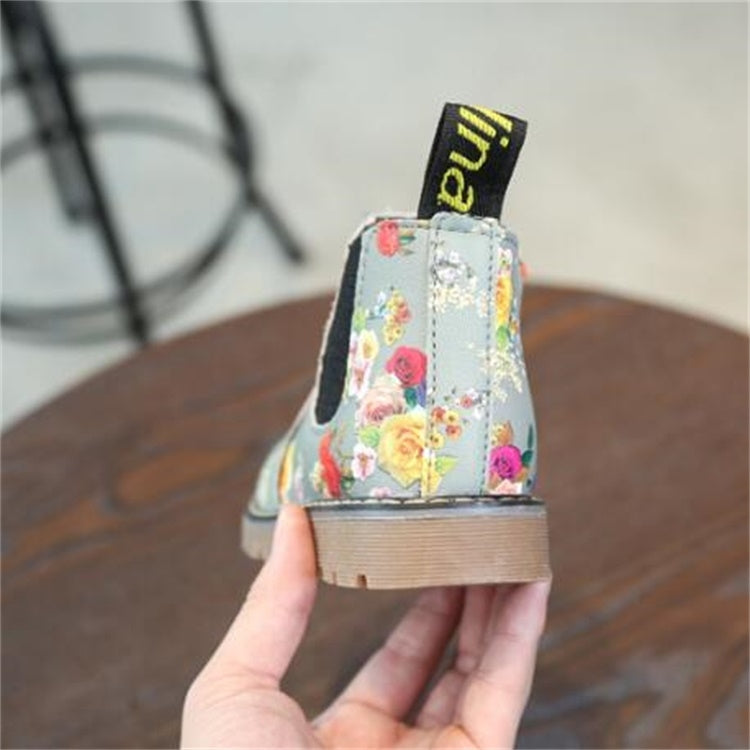 Children Ankle Boots Floral Flower Print Martin Boots, Shoe size:36