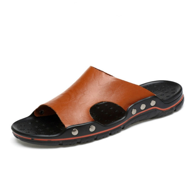 Men Casual Beach Shoes Slippers Microfiber Wear Sandals, Size:43