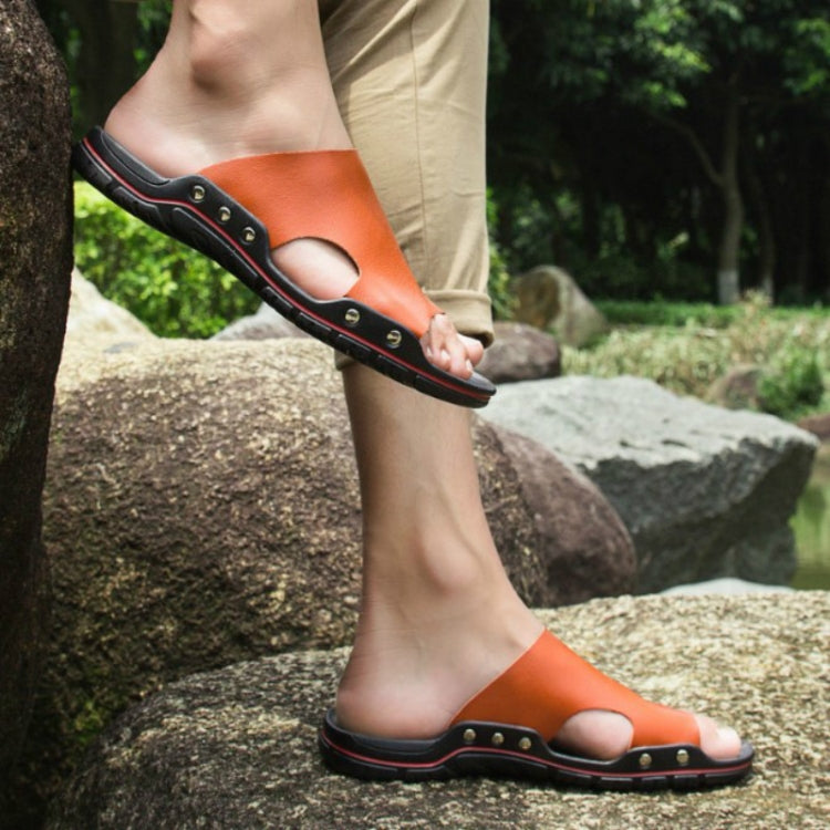 Men Casual Beach Shoes Slippers Microfiber Wear Sandals, Size:43