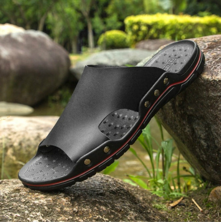 Men Casual Beach Shoes Slippers Microfiber Wear Sandals, Size:44