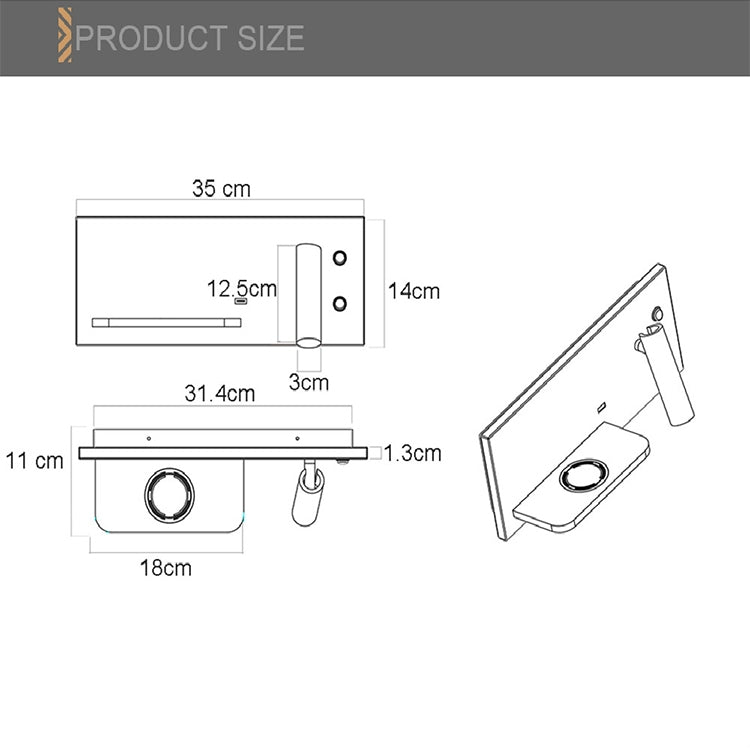 Left Wireless Wall Lamp USB 5V Charger Wall Lights Hotel Headboard Reading Lighting Spot Luminaire Lamp