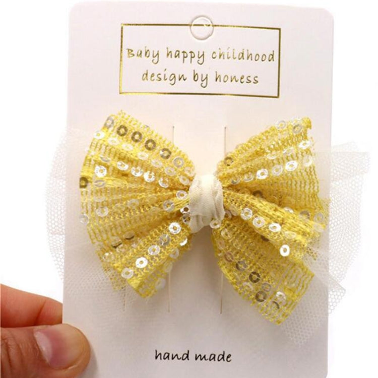 Gauze Hair Clips Imitation Pearl  Hair Bows Hairpins Lace Bowknot Hairgrips Princess Headwear Hair Accessories(Yellow)