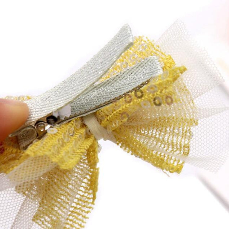 Gauze Hair Clips Imitation Pearl  Hair Bows Hairpins Lace Bowknot Hairgrips Princess Headwear Hair Accessories(Yellow)