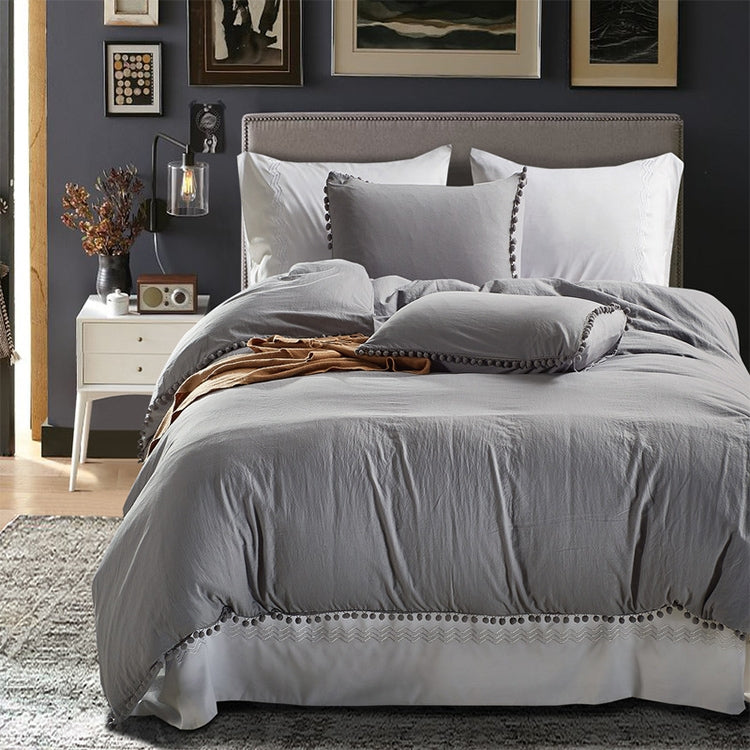 Princess Bedding Sets With Washed Ball Decorative Microfiber Fabric Cover Pillowcase, Size:Queenï¼ˆTwo Pillowcase and One Quiltï¼‰