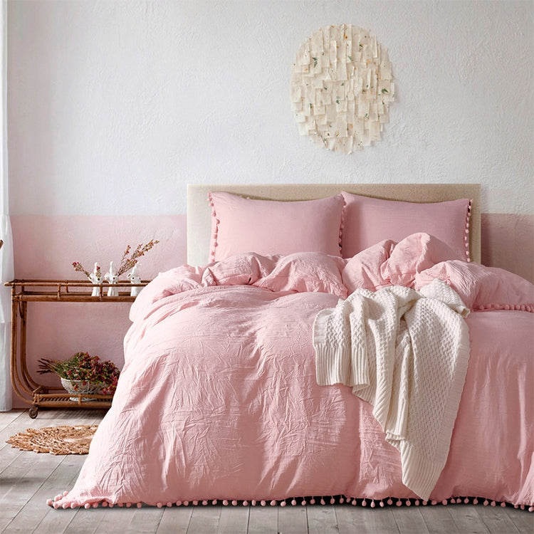 Princess Bedding Sets With Washed Ball Decorative Microfiber Fabric Cover Pillowcase, Size:Queenï¼ˆTwo Pillowcase and One Quiltï¼‰