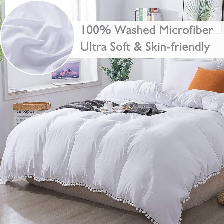 Princess Bedding Sets With Washed Ball Decorative Microfiber Fabric Cover Pillowcase, Size:Queenï¼ˆTwo Pillowcase and One Quiltï¼‰