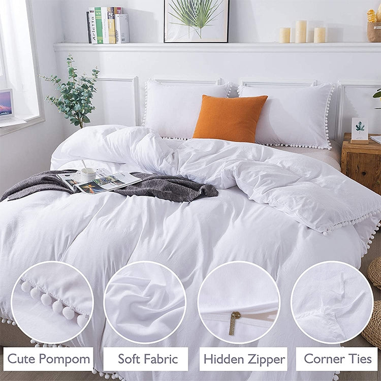 Princess Bedding Sets With Washed Ball Decorative Microfiber Fabric Cover Pillowcase, Size:Queenï¼ˆTwo Pillowcase and One Quiltï¼‰