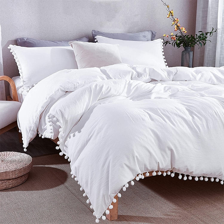 Princess Bedding Sets With Washed Ball Decorative Microfiber Fabric Cover Pillowcase, Size:Queenï¼ˆTwo Pillowcase and One Quiltï¼‰