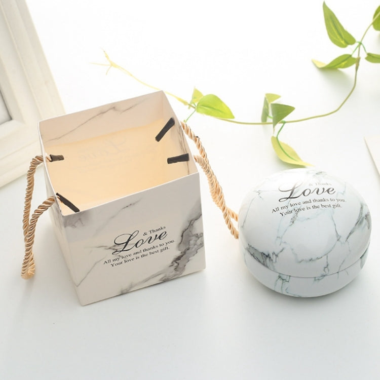 Romantic Valentine Day Candy Box Flat Round Candy Box Jewelry Gift Bird Box Tote Home Garden Festive Party Supplies, Color:White(marble)+ tote bag