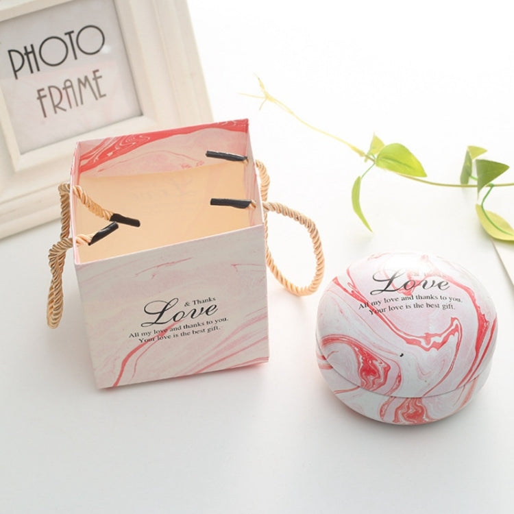 Romantic Valentine Day Candy Box Flat Round Candy Box Jewelry Gift Bird Box Tote Home Garden Festive Party Supplies, Color:Pink(marble)+ tote bag