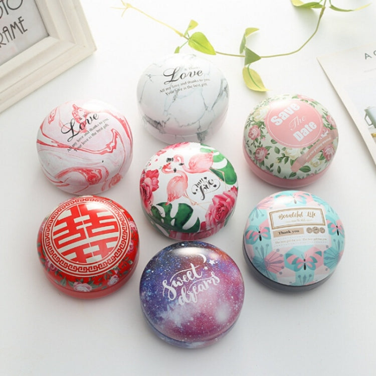 Romantic Valentine Day Candy Box Flat Round Candy Box Jewelry Gift Bird Box Tote Home Garden Festive Party Supplies, Color:Pink(marble)+ tote bag