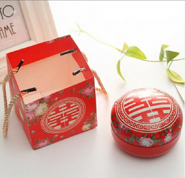 Romantic Valentine Day Candy Box Flat Round Candy Box Jewelry Gift Bird Box Tote Home Garden Festive Party Supplies, Color:Red+tote bag
