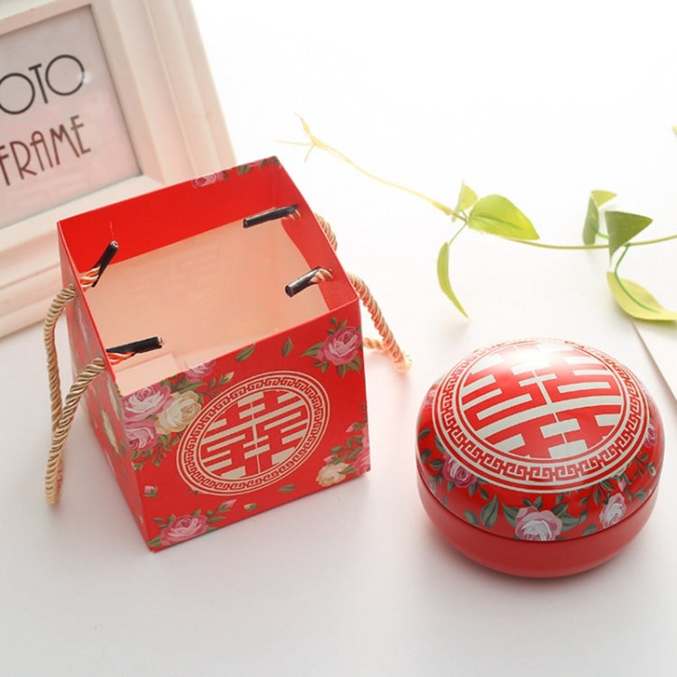 Romantic Valentine Day Candy Box Flat Round Candy Box Jewelry Gift Bird Box Tote Home Garden Festive Party Supplies, Color:Red+tote bag