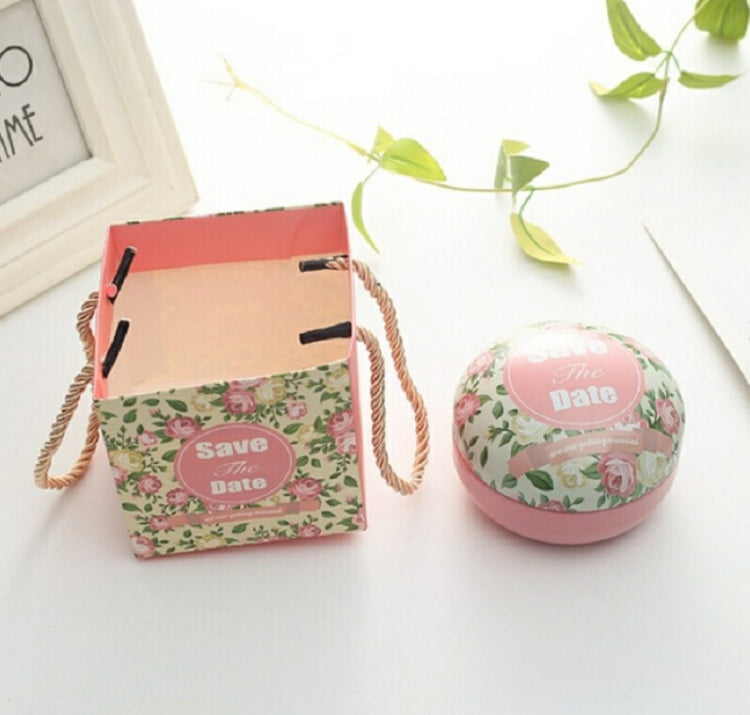 Romantic Valentine Day Candy Box Flat Round Candy Box Jewelry Gift Bird Box Tote Home Garden Festive Party Supplies, Color:Pink(save)+tote bag