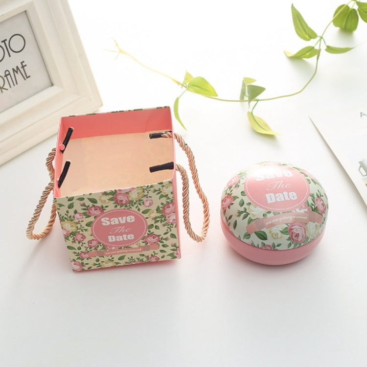 Romantic Valentine Day Candy Box Flat Round Candy Box Jewelry Gift Bird Box Tote Home Garden Festive Party Supplies, Color:Pink(save)+tote bag