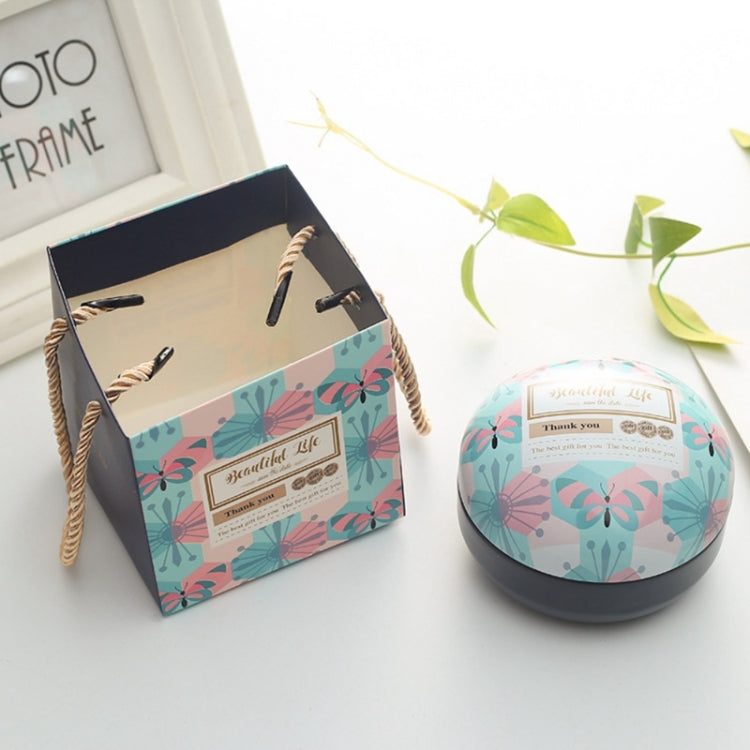 Romantic Valentine Day Candy Box Flat Round Candy Box Jewelry Gift Bird Box Tote Home Garden Festive Party Supplies, Color:Blue butterfly+ tote bag