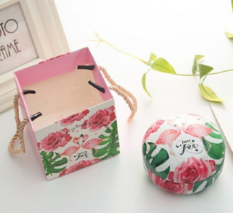 Romantic Valentine Day Candy Box Flat Round Candy Box Jewelry Gift Bird Box Tote Home Garden Festive Party Supplies, Color:Flamingo+tote bag