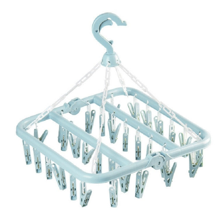 32 Clips Drying Rack Sock Holder Portable Folding Cloth Hanger Rack Clothespin
