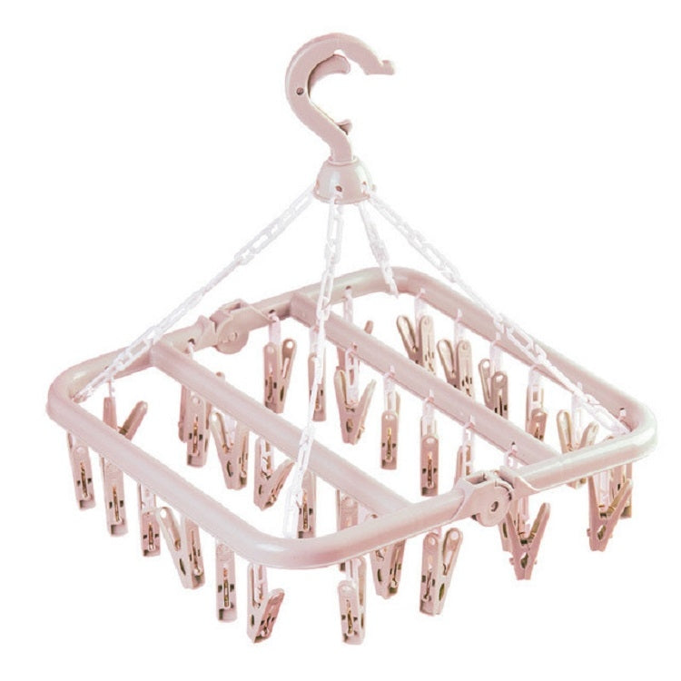 32 Clips Drying Rack Sock Holder Portable Folding Cloth Hanger Rack Clothespin