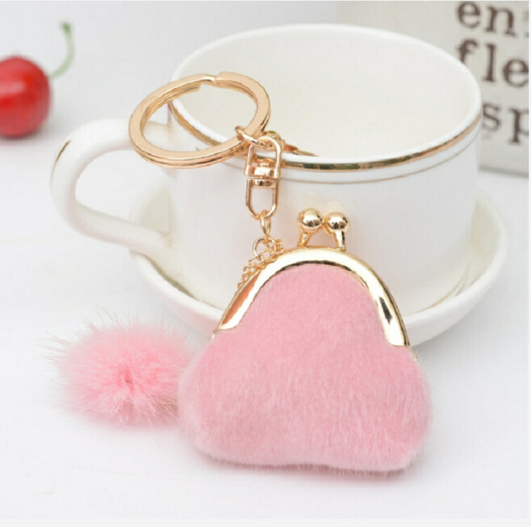 3 PCS Mini Unique Keychain Coin Purse Women Pompon Rabbit Fur Ball Plush Key Ring Holder Girls Bags Charm Women Purse Wallet