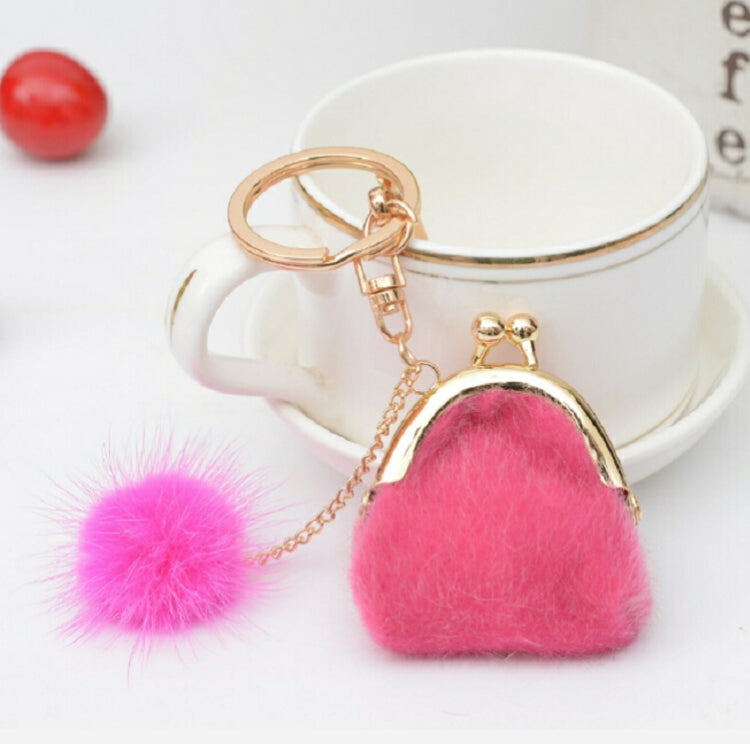 3 PCS Mini Unique Keychain Coin Purse Women Pompon Rabbit Fur Ball Plush Key Ring Holder Girls Bags Charm Women Purse Wallet