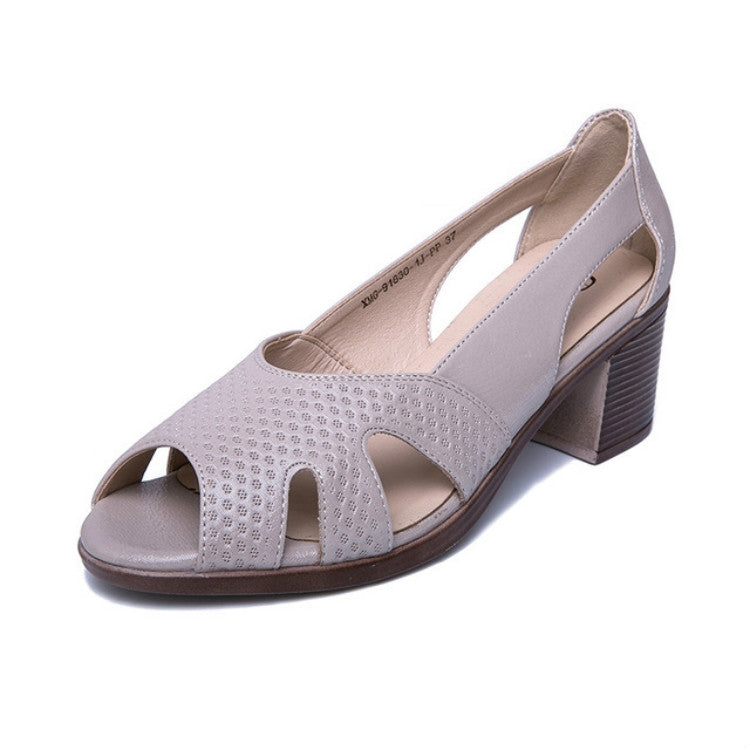 Women Peep Toe SandalsThick High Heel Soft Leather Shoes, Size:39