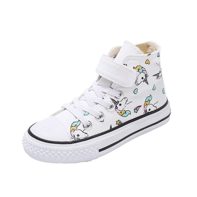 Unicorn Rainbow High Bond Canvas Boots Hook And Loop Fasteners Buckle Shoes, Size:36