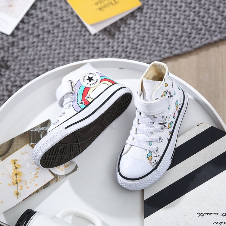 Unicorn Rainbow High Bond Canvas Boots Hook And Loop Fasteners Buckle Shoes, Size:36