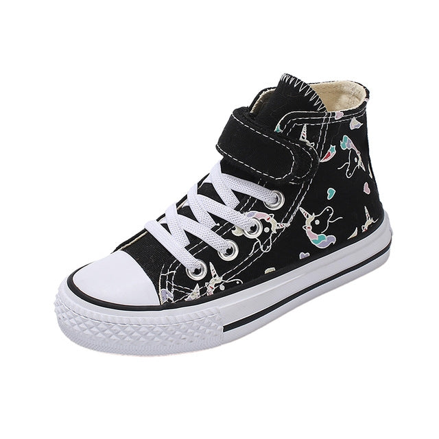 Unicorn Rainbow High Bond Canvas Boots Hook And Loop Fasteners Buckle Shoes, Size:36