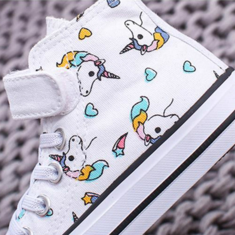 Unicorn Rainbow High Bond Canvas Boots Hook And Loop Fasteners Buckle Shoes, Size:36