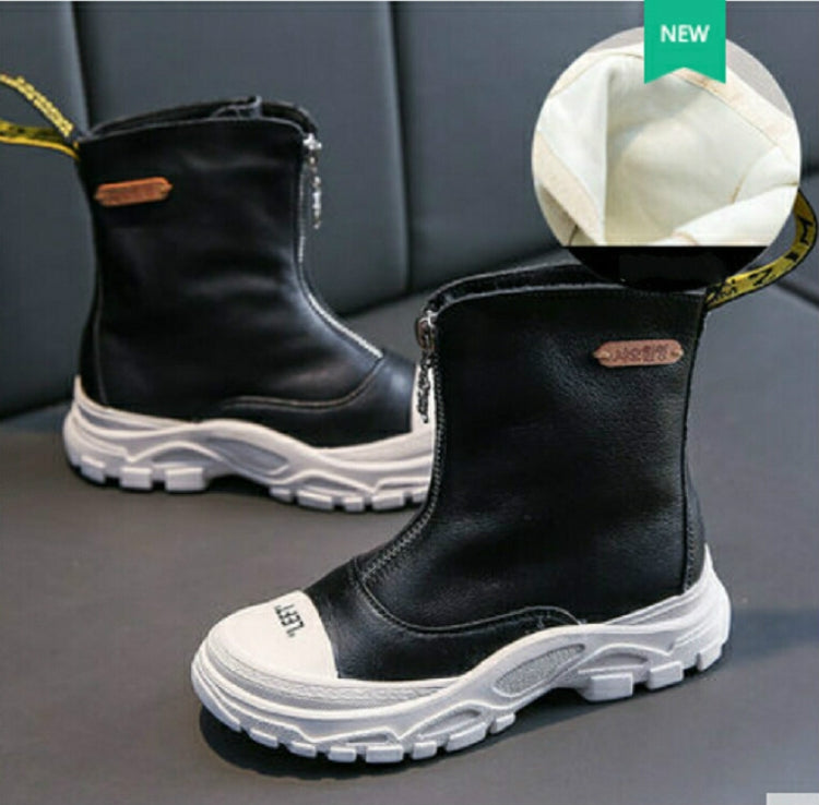 Childrens Shoes  Autumn New Boys Girls Martin Boots Anti-kick Soft Bottom Wearable Leather Boots Black (cloth), Size:32