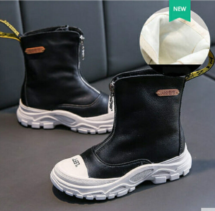 Childrens Shoes  Autumn New Boys Girls Martin Boots Anti-kick Soft Bottom Wearable Leather Boots Black (cloth), Size:33