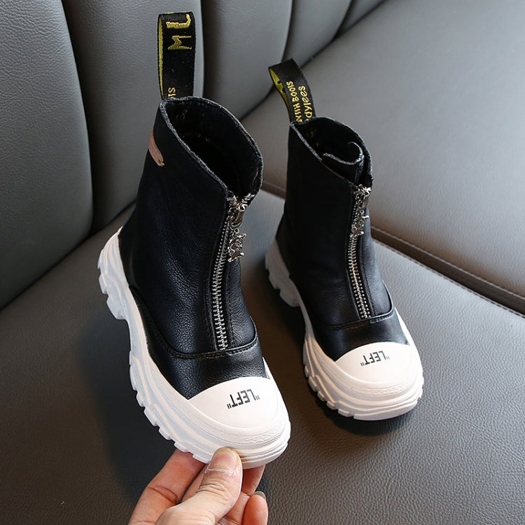 Childrens Shoes  Autumn New Boys Girls Martin Boots Anti-kick Soft Bottom Wearable Leather Boots Black (cloth), Size:33