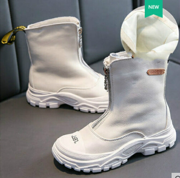 Childrens Shoes  Autumn New Boys Girls Martin Boots Anti-kick Soft Bottom Wearable Leather Boots White (cloth), Size:34