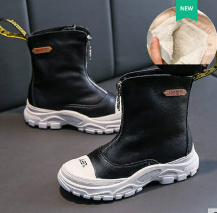Childrens Shoes  Autumn New Boys Girls Martin Boots Anti-kick Soft Bottom Wearable Leather Boots Black (velvet), Size:32