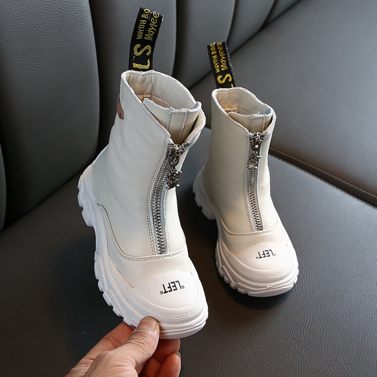 Childrens Shoes  Autumn New Boys Girls Martin Boots Anti-kick Soft Bottom Wearable Leather Boots White (velvet), Size:28