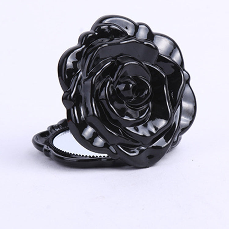 2 PCS Mini Rose Flower Hand Mirror Black Folding Round Mirror Portable Girls Pocket Mirror Double Side Travel Make Up Mirror