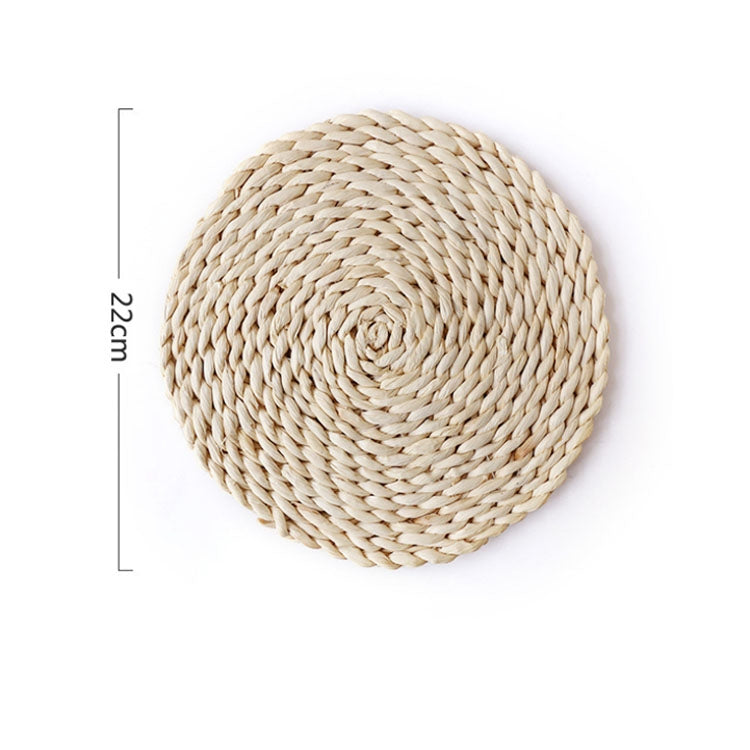 2 PCS Non-slip Natural Corn Woven Thickening Insulated Tea Mat Table Heat-resistant Casserole Mat Round Placemat 22cm