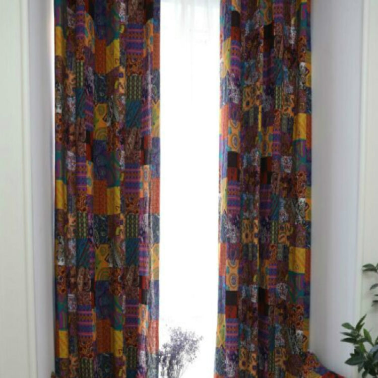 Bohemian Retro Ethnic Style Living Room Study Cotton and Linen Half Blackout Curtain, Specification:140Ã—215 punch(Patch Curtain)