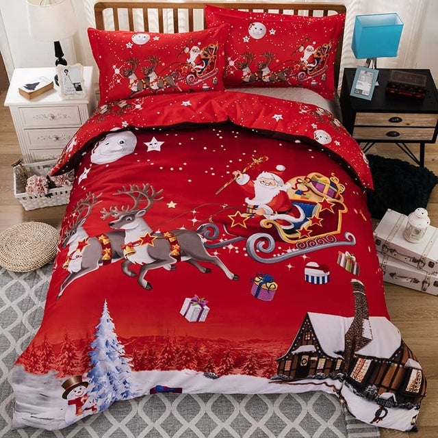 3D Merry Christmas Bedding Set Santa Claus Red Duvet Cover and Pillow Case Set, Size:Twin:173x218cm(Red)