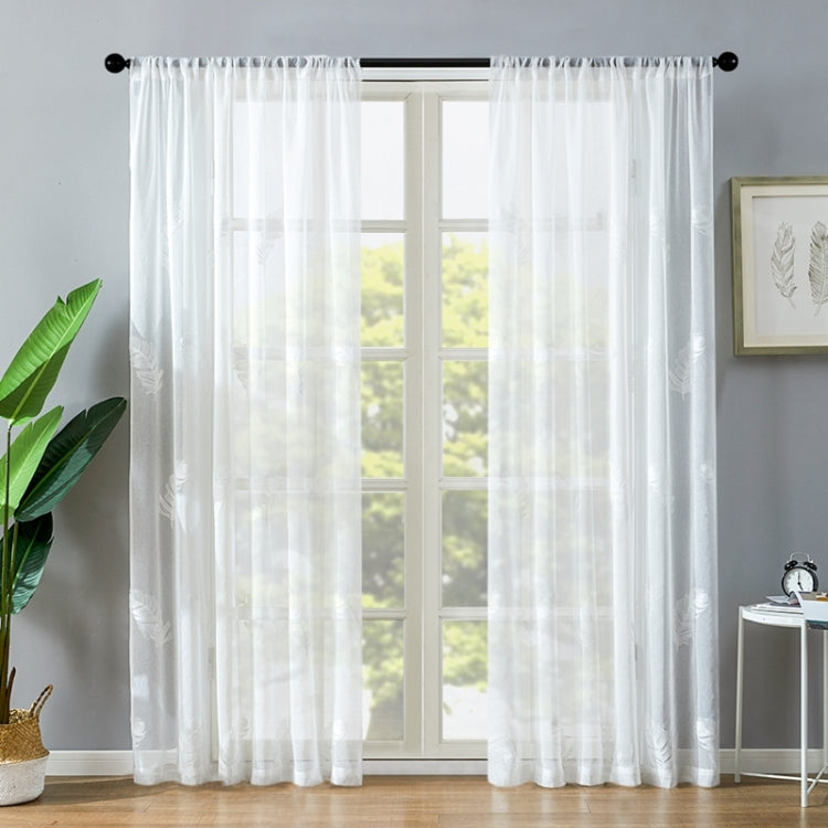 Embroidered Sheer Curtains For Living Room Elegant Yarn Curtains Feather White Voile Curtains Panel, Size:100*250 cm, Processing:Rod Pocket(White)