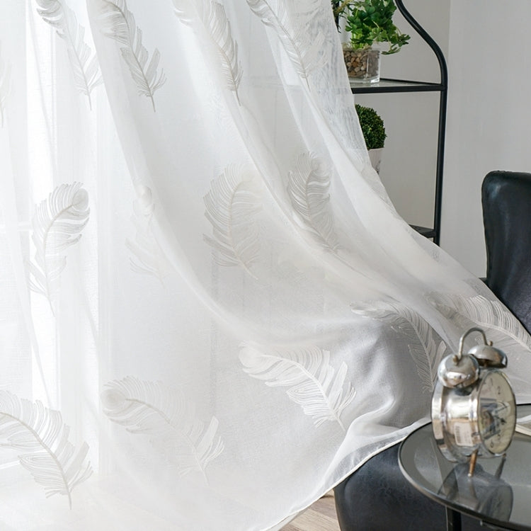 Embroidered Sheer Curtains For Living Room Elegant Yarn Curtains Feather White Voile Curtains Panel, Size:100*250 cm, Processing:Rod Pocket(White)