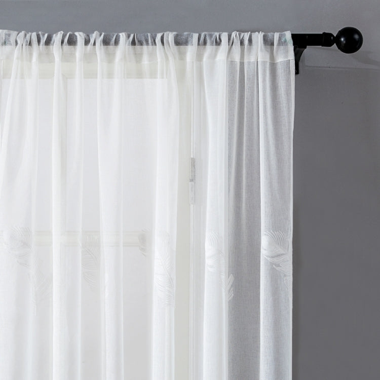 Embroidered Sheer Curtains For Living Room Elegant Yarn Curtains Feather White Voile Curtains Panel, Size:150*250 cm, Processing:Pull Plated Tape(White)