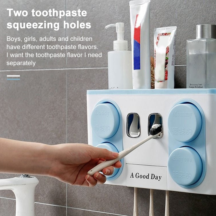 Multifunction Family Tooth Brush Holder Easy Install Plastic Bathroom Toothbrush Storage Rack With 4 Cups(White)